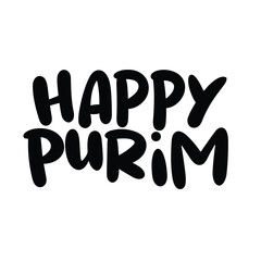 Happy Purim text banner inscription. Handwriting holiday Happy Purim. Hand drawn vector art