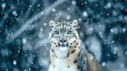 Beautiful snow leopard portrait, pc splash screen template.
