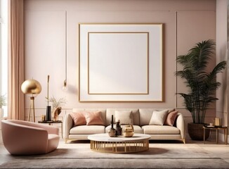 White Wall Background: Modern Interior with Picture Frame Mockup and Plant