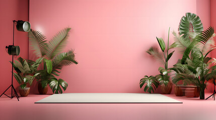 A Room With Pink Walls and Plants on the Floor, product presentations
