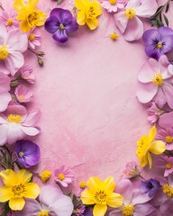 Floral Frame on Pastel Pink: Spring Blossoms and Elegance - spring background