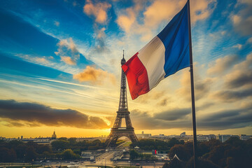 Dynamic Waves of the French Tricolor Dancing in the Evening Breeze