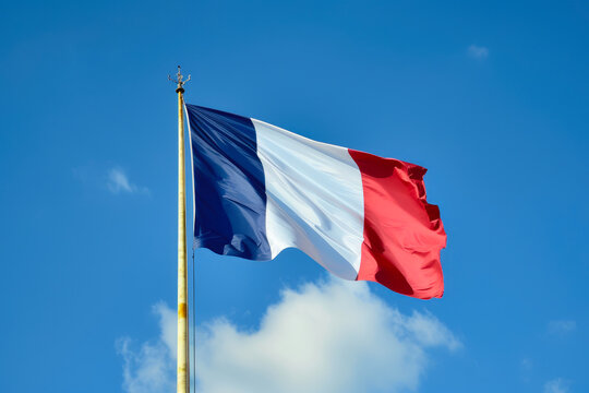 Patriotic Flag of France Waving Proudly