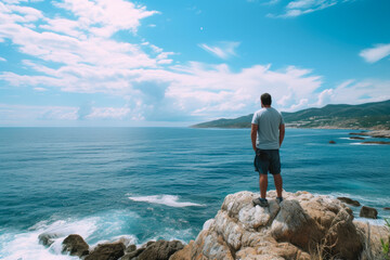 Energetic Outlook: Youthful Pose on Coastal Rock