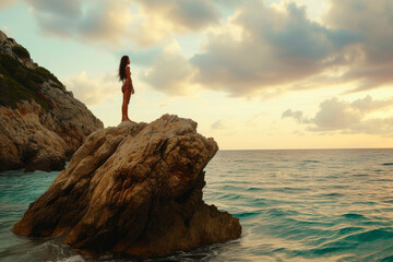 Serenity by the Seashore: Woman on Cliff