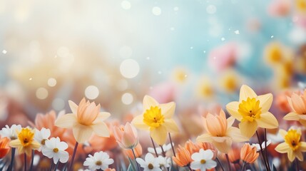 Bokeh Light on Pastel Spring Flowers
