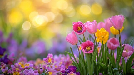 Tulips and Violets in Soft Spring Light - spring background