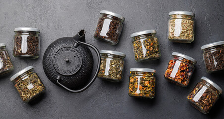 Tea time assortment: Various dry tea leaves