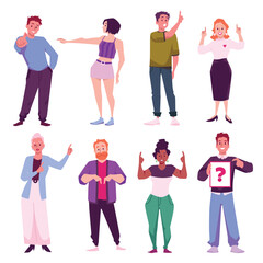 Fototapeta premium People point finger, set of cartoon vector illustrations on white