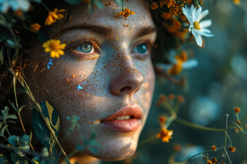 Parmi les p&eacute;tales d&eacute;licates, &eacute;merge la finesse d'un visage, comme une fresque d'un songe &eacute;ph&eacute;m&egrave;re