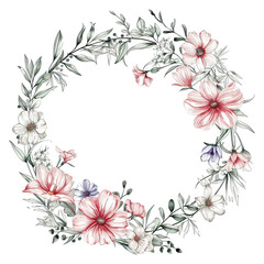 watercolor frame flowers, illustrations in handmade watercolor style on a white background, generative ai	

