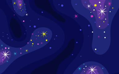 Vector space background . Cute flat style template with Stars in Outer space