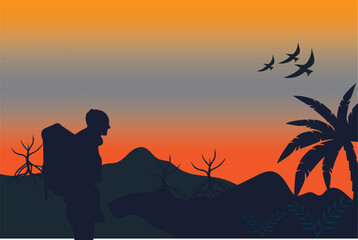 Fototapeta na wymiar Vector illustration of a mountain peak at dusk.