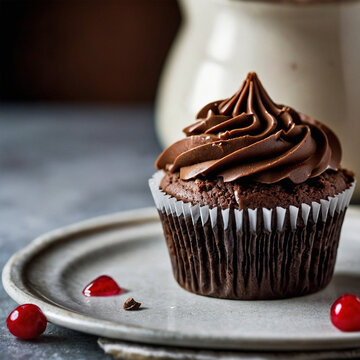 Chocolate cupcake in close-up, taking up most of the image