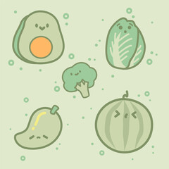 green food color theme illustration set