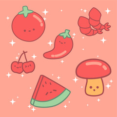 red food pals color theme sticker vector