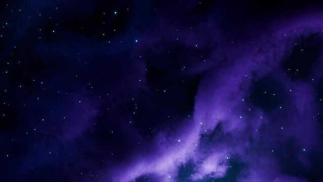 Cosmic horizontal background - flyby against the backdrop of star fields and nebulae. Looped 3D animation.