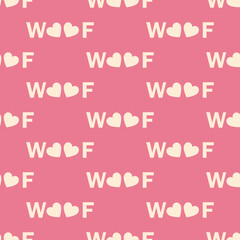 Seamless pattern of inscriptions Woof on a pink background