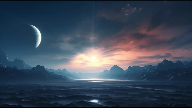 Habitable exoplanet similar to Earth and suitable for human life. Planet in space with water and greenery. Discovery of exoplanets and the search for life.