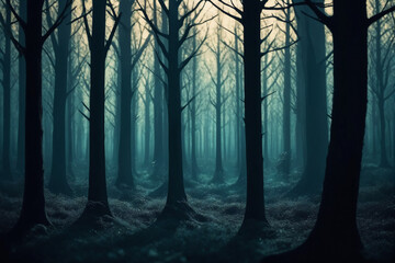Mysterious silhouette forest , amazing depth, masterwork, surreal, geometric patterns, intricately detailed