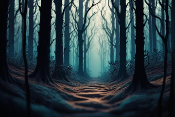 Mysterious silhouette forest , amazing depth, masterwork, surreal, geometric patterns, intricately detailed