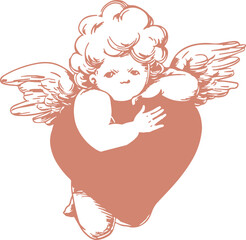 Angry Cupid hug heart