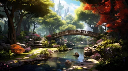 Poster Natural landscape, bridge in the park at daytime. © AL