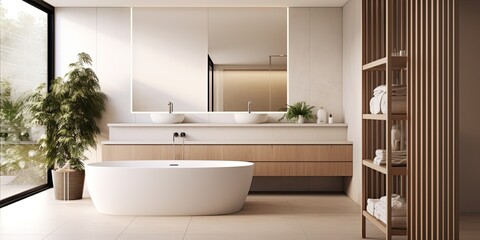 Fototapeta na wymiar Luxurious Australian house features contemporary bathroom.