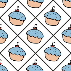 Seamless vector background with Easter cupcake