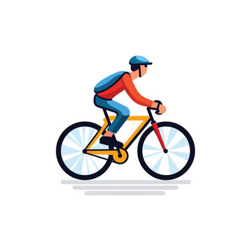 Bicycle with Rider,simple,minimalism,flat color,vector illustration,thick outlined,white background