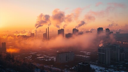 Obraz premium carbon credit, pollution, factory, smoke, energy, industrial, ecology, sky, smog, power, steam, environment, plant, air, gas, chimney, environmental, toxic, chemical