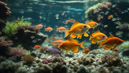 Naklejka na ściany i meble Lively goldfish swimming 