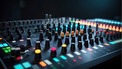 Obraz premium Studio Mixer with Vibrant Lights: Dynamic Sound Engineering