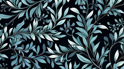Blue green leaf pattern wallpaper background - Generative AI