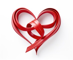A red ribbon arranged in the shape of a heart, creating a meaningful symbol.