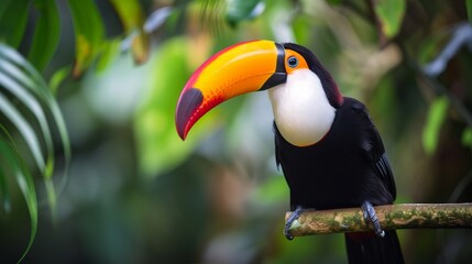 Obraz premium A stunningly colorful toucan in a tropical rainforest