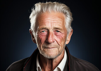 Obraz premium Portrait of charming mature man. Serenity and knowledge of life. AI generated