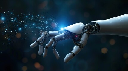 White Robot Hand with Blue Lights: Algorithm Framework Concept