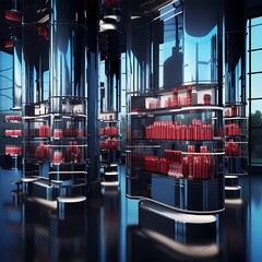 Futuristic Library with Red Books