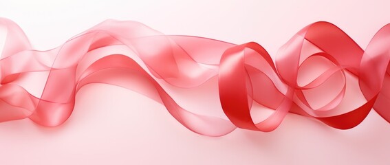 A detailed close-up of a vibrant red ribbon against a soft pink background creates a visually striking image.