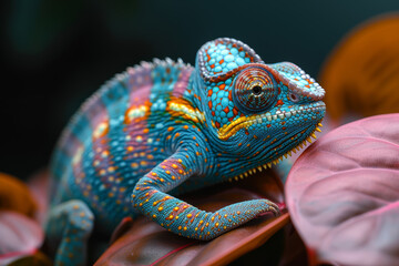 Obraz premium A chameleon blending into its surroundings, showcasing the remarkable camouflage abilities of these reptiles. Concept of adaptive concealment. Generative Ai.