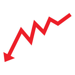Red  arrow going down stock icon on white background. Bankruptcy, financial market crash icon for your web site design, logo, app, UI. graph chart downtrend symbol. chart going down sign. PNG