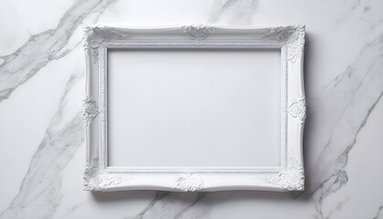 Classic white empty frame on white marble 