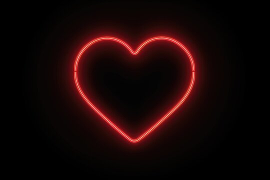 A photo of a vibrant neon heart glowing against a black background.