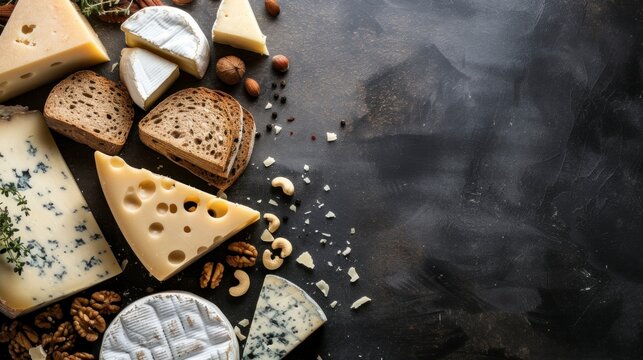 delicious cheese board with lots of variety with space for text