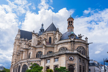 Fototapeta na wymiar saint eustache church exterior in halles district of paris france built in flamboyant gothic style viewed from east end