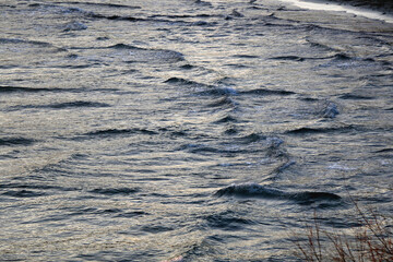 Bright blue sea surface, close-up.