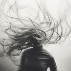 Woman with long hair in motion