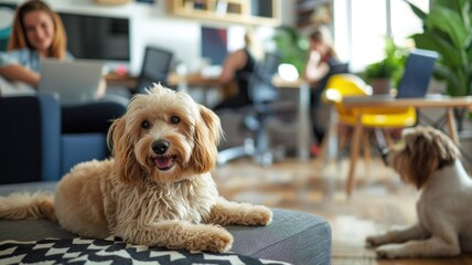 cheerful office environment filled with pets on Take Your Pets to Work Day