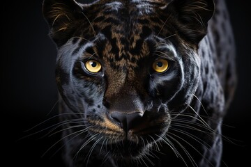 minimalistic design black leopard, panthera pardus, walking towards - obrazy, fototapety, plakaty